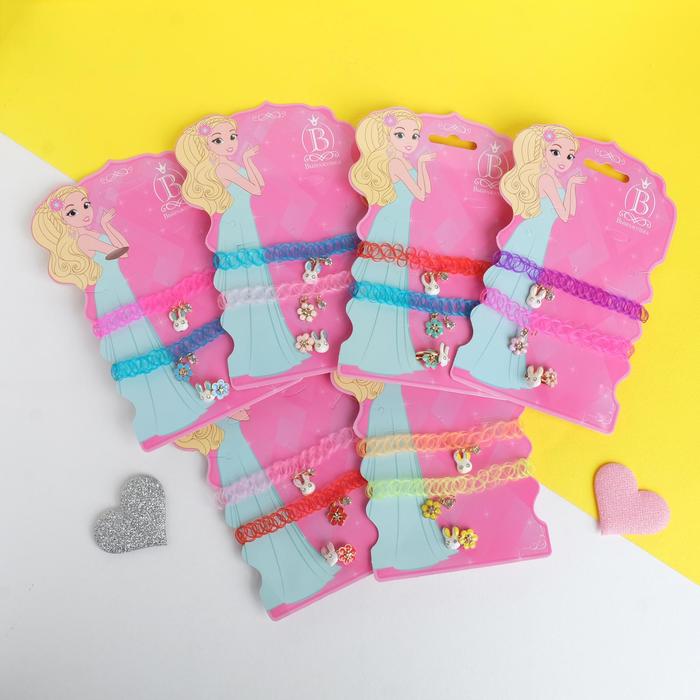 Набор детский "Выбражулька" 4 предмета: 2 чокера, 2 кольца, кролик, цвет МИКС