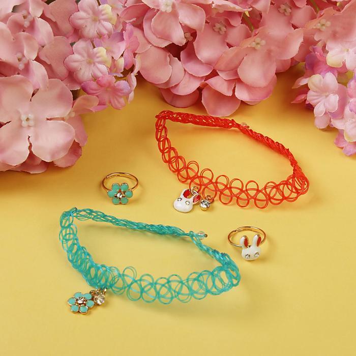 Набор детский "Выбражулька" 4 предмета: 2 чокера, 2 кольца, кролик, цвет МИКС