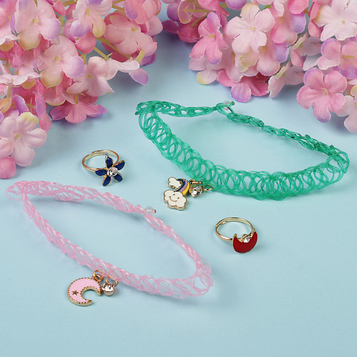 Набор детский "Выбражулька" 4 предмета: 2 чокера, 2 кольца, радуга, цвет МИКС