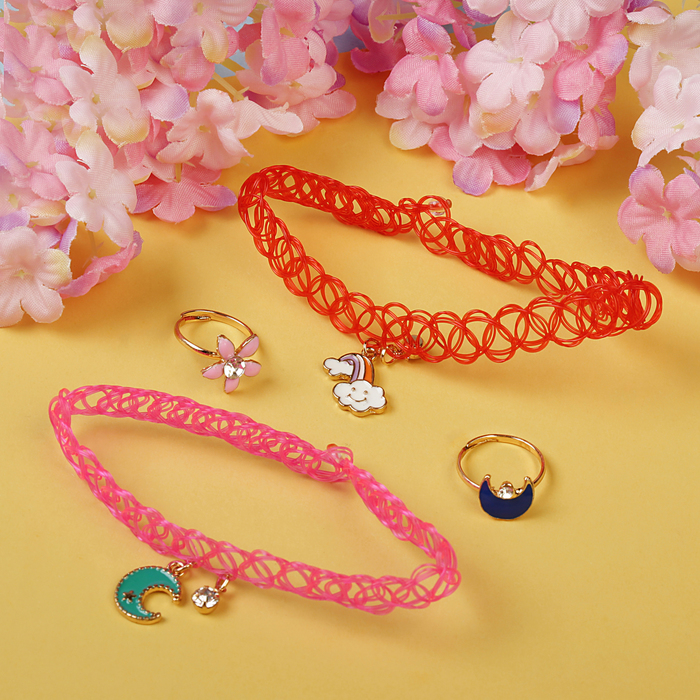 Набор детский "Выбражулька" 4 предмета: 2 чокера, 2 кольца, радуга, цвет МИКС