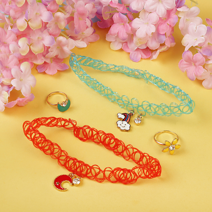 Набор детский "Выбражулька" 4 предмета: 2 чокера, 2 кольца, радуга, цвет МИКС