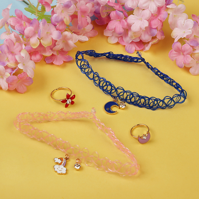 Набор детский "Выбражулька" 4 предмета: 2 чокера, 2 кольца, радуга, цвет МИКС