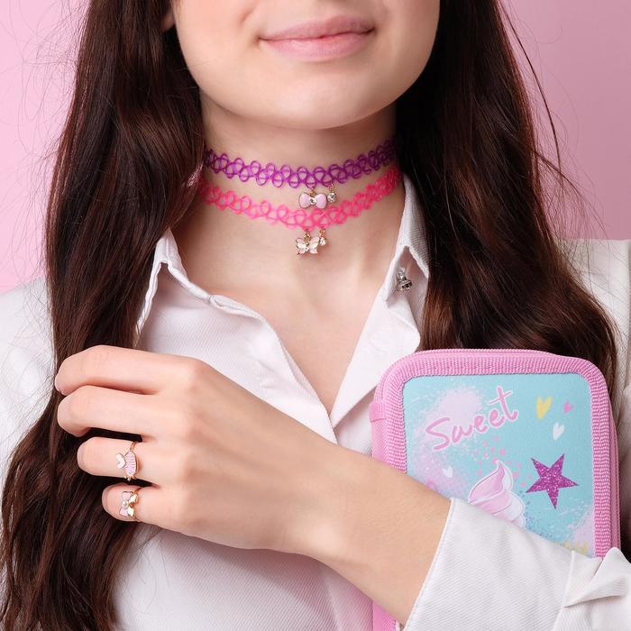 Набор детский "Выбражулька" 4 предмета: 2 чокера, 2 кольца, бабочка, цвет МИКС