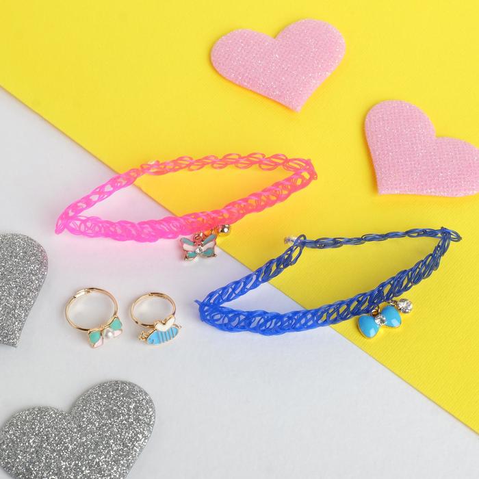 Набор детский "Выбражулька" 4 предмета: 2 чокера, 2 кольца, бабочка, цвет МИКС