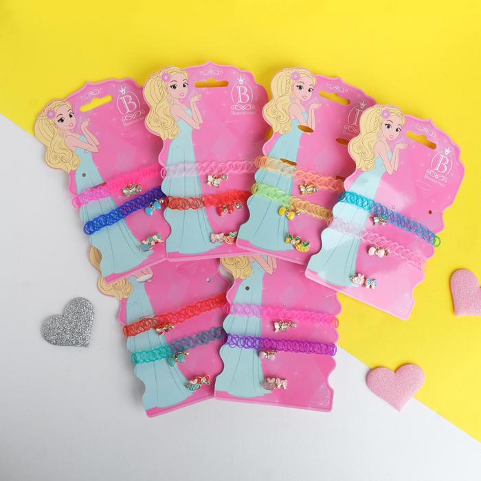 Набор детский "Выбражулька" 4 предмета: 2 чокера, 2 кольца, бабочка, цвет МИКС