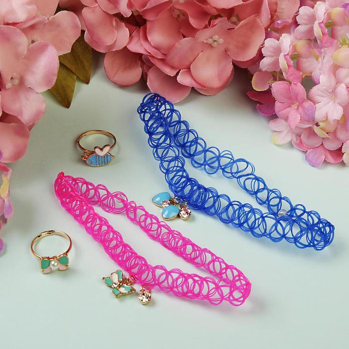 Набор детский "Выбражулька" 4 предмета: 2 чокера, 2 кольца, бабочка, цвет МИКС