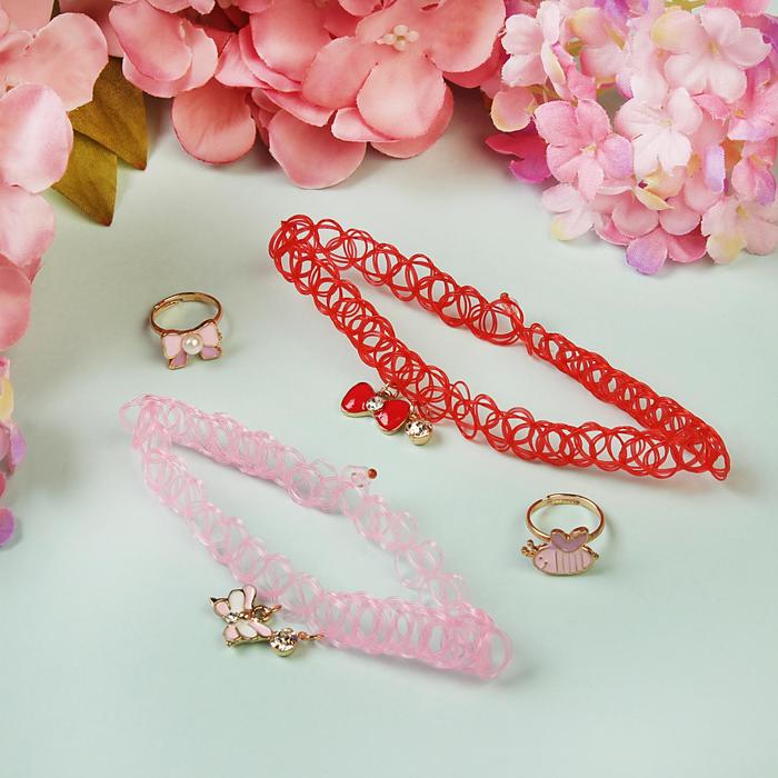 Набор детский "Выбражулька" 4 предмета: 2 чокера, 2 кольца, бабочка, цвет МИКС