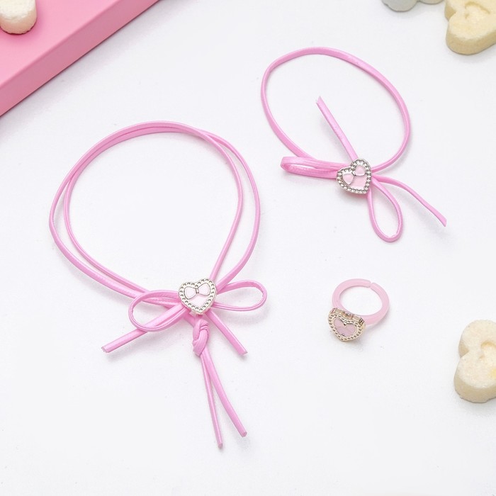 Набор детский "Выбражулька" 3 предмета: кулон, браслет, кольцо, сердечко, цвет МИКС