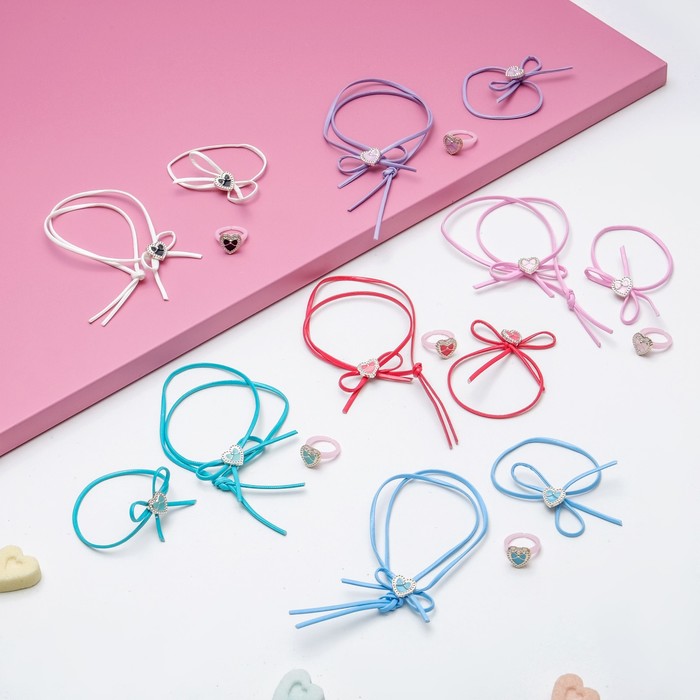 Набор детский "Выбражулька" 3 предмета: кулон, браслет, кольцо, сердечко, цвет МИКС