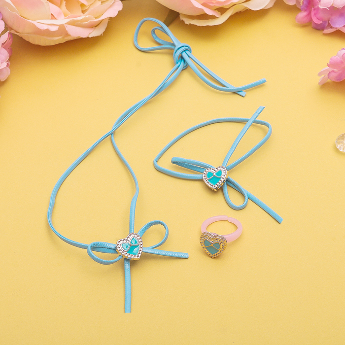 Набор детский "Выбражулька" 3 предмета: кулон, браслет, кольцо, сердечко, цвет МИКС