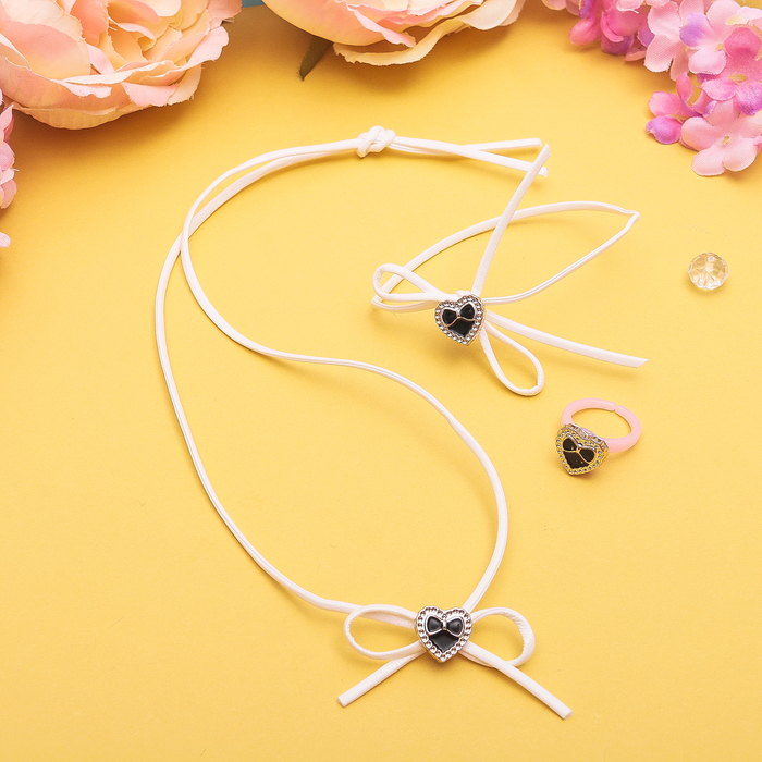 Набор детский "Выбражулька" 3 предмета: кулон, браслет, кольцо, сердечко, цвет МИКС