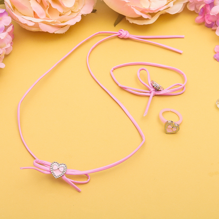 Набор детский "Выбражулька" 3 предмета: кулон, браслет, кольцо, сердечко, цвет МИКС