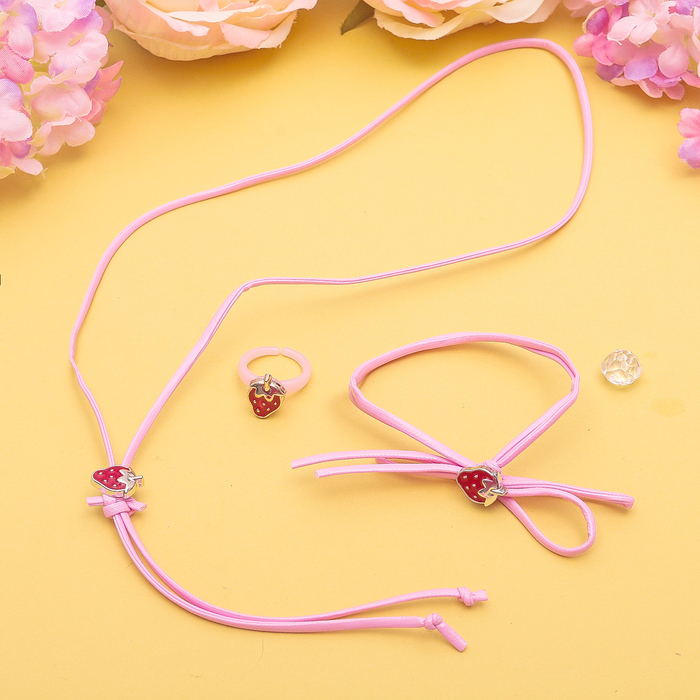 Набор детский "Выбражулька" 3 предмета: кулон, браслет, кольцо, земляничка, цвет МИКС