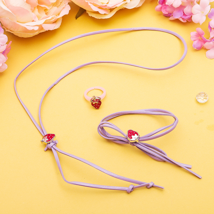 Набор детский "Выбражулька" 3 предмета: кулон, браслет, кольцо, земляничка, цвет МИКС