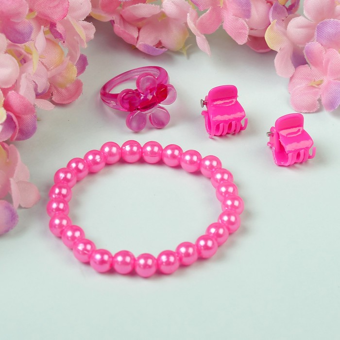 Набор детский "Выбражулька" 4 предмета: 2 крабика, браслет, кольцо, нежность, цвет МИКС