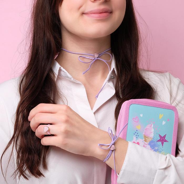 Набор детский "Выбражулька" 3 предмета: кулон, браслет, кольцо, сердечки в полоску, цвет МИКС