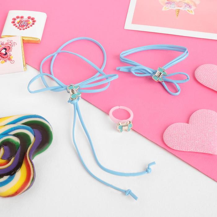 Набор детский "Выбражулька" 3 предмета: кулон, браслет, кольцо, бантики, цвет МИКС