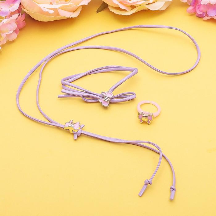 Набор детский "Выбражулька" 3 предмета: кулон, браслет, кольцо, бантики, цвет МИКС