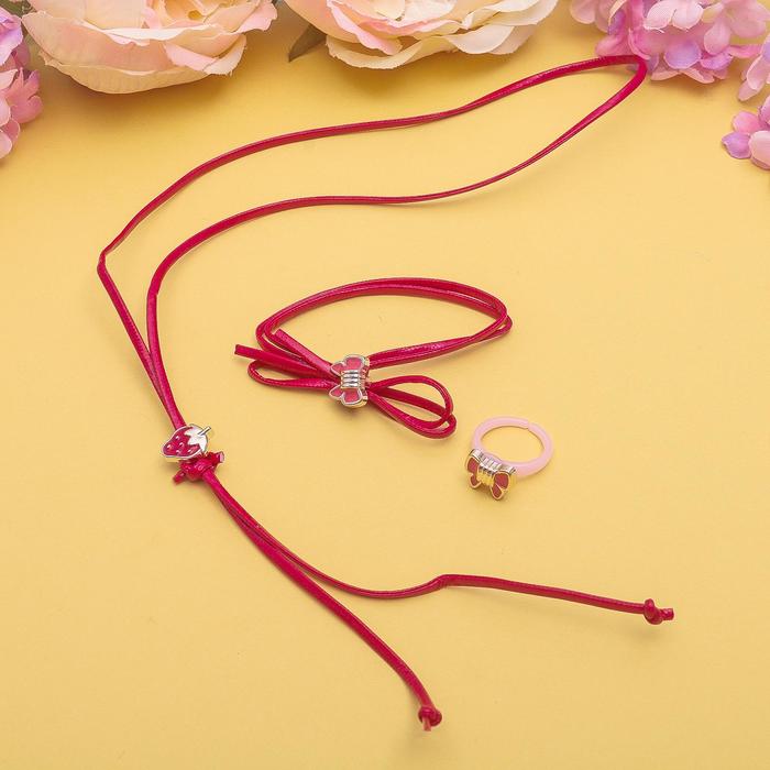 Набор детский "Выбражулька" 3 предмета: кулон, браслет, кольцо, бантики, цвет МИКС