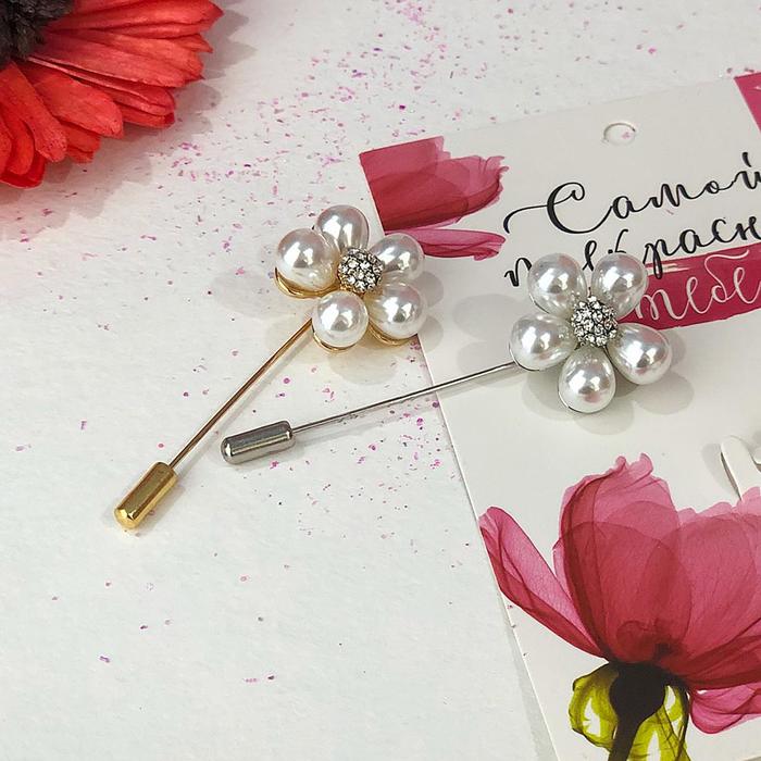 Булавка "Цветок" лютик жемчужный, 7,5см, цвет МИКС