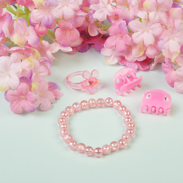 Набор детский "Выбражулька" 4 предмета: 2 крабика, браслет, кольцо, сердца, цвет МИКС