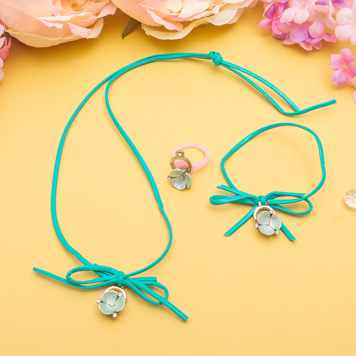 Набор детский "Выбражулька" 3 предмета: кулон, браслет, кольцо, незабудки, цвет МИКС