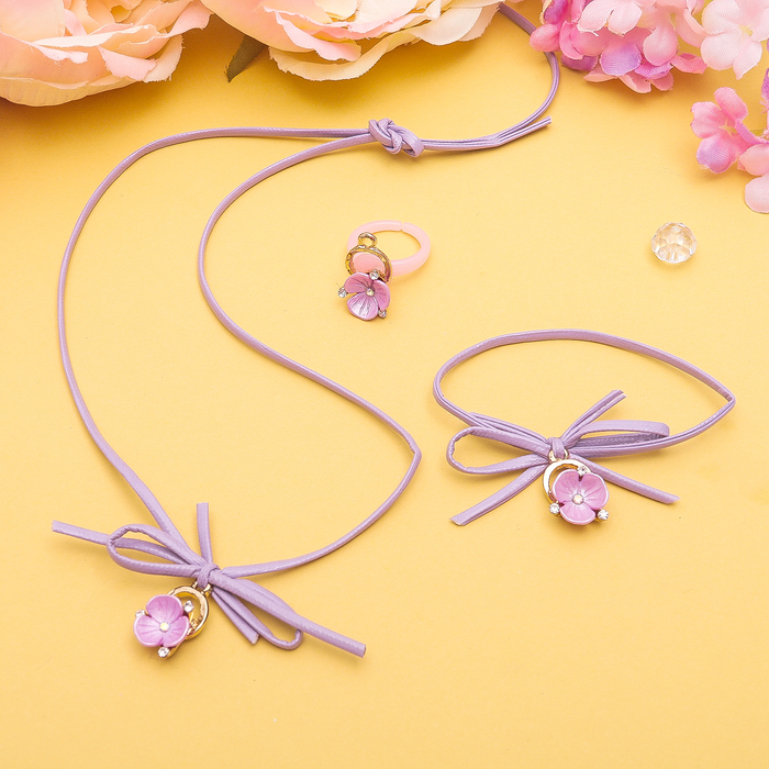 Набор детский "Выбражулька" 3 предмета: кулон, браслет, кольцо, незабудки, цвет МИКС