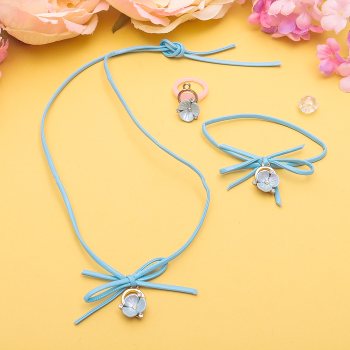 Набор детский "Выбражулька" 3 предмета: кулон, браслет, кольцо, незабудки, цвет МИКС