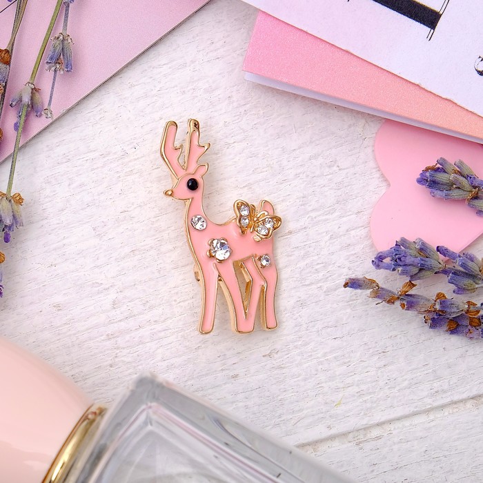 Брошь "Олененок", цвет персиковый в золоте