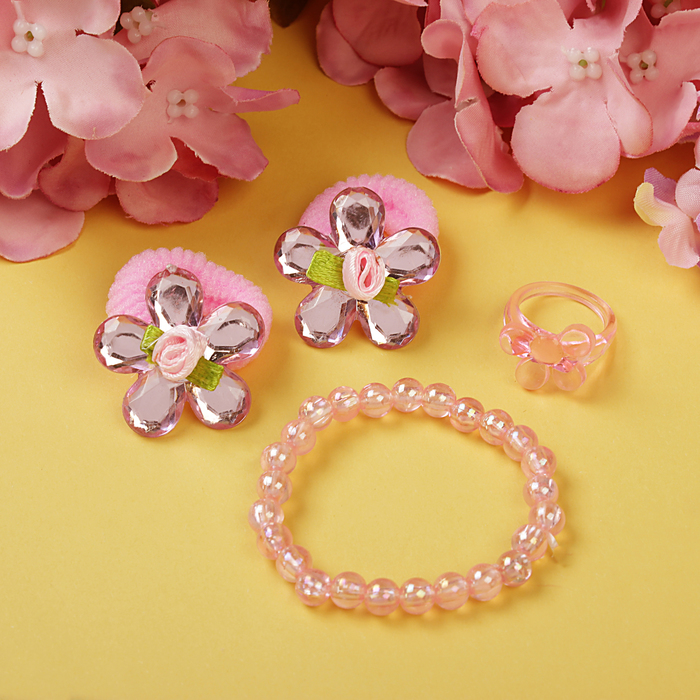 Набор детский "Выбражулька" 4 предмета: 2 резинки, браслет, кольцо, цветов ассорти, цвет МИКС