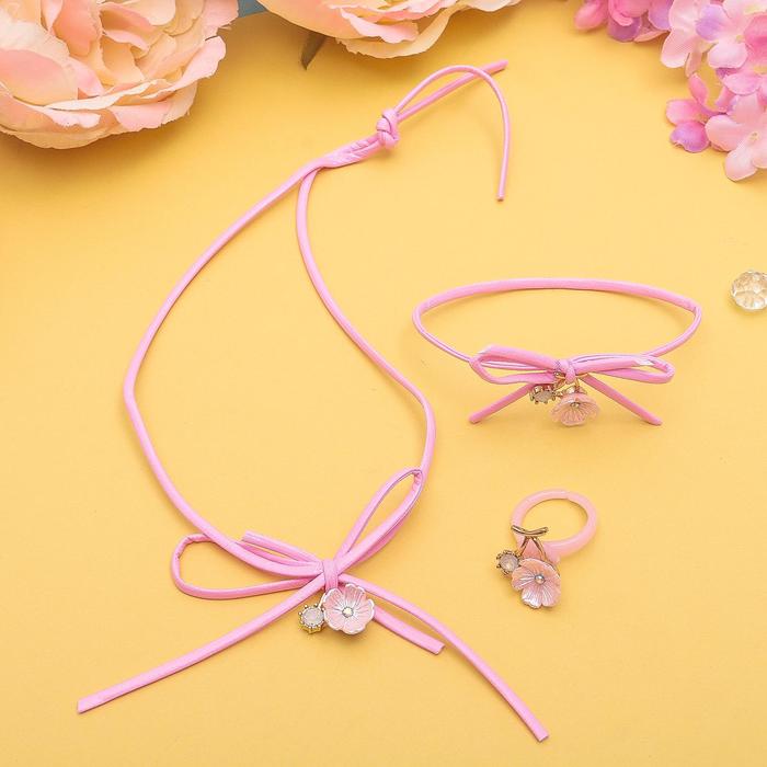 Набор детский "Выбражулька" 3 предмета: кулон, браслет, кольцо, цветик со стразами, цвет МИКС