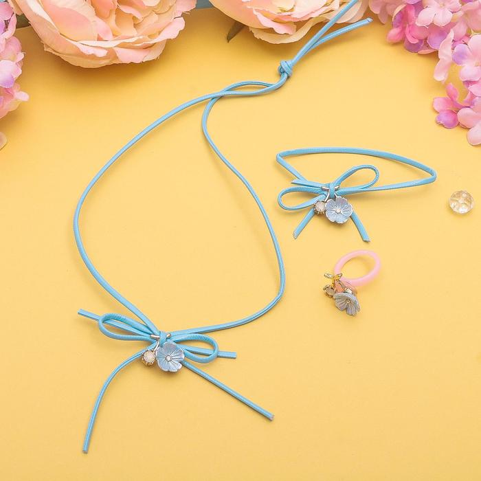 Набор детский "Выбражулька" 3 предмета: кулон, браслет, кольцо, цветик со стразами, цвет МИКС