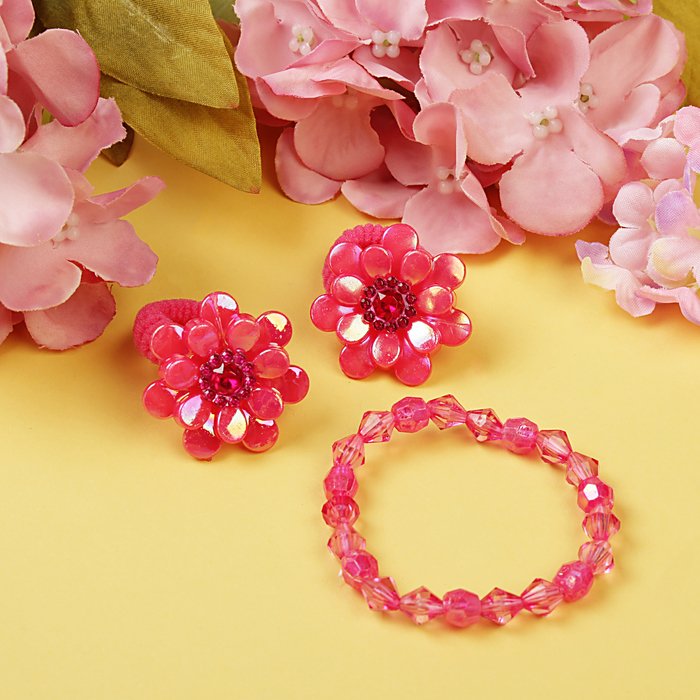 Набор детский "Выбражулька" 3 предмета: 2 резинки, браслет, цветы хрустальные, цвет МИКС