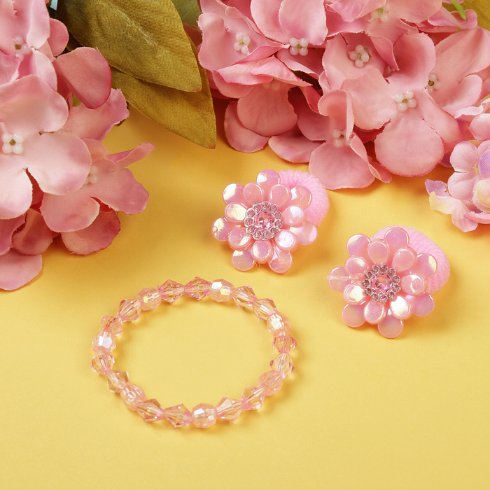 Набор детский "Выбражулька" 3 предмета: 2 резинки, браслет, цветы хрустальные, цвет МИКС