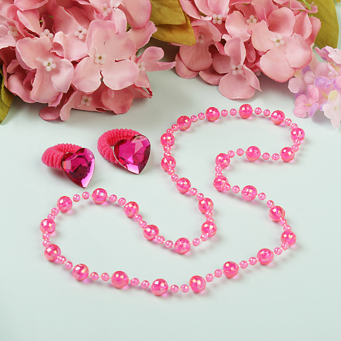 Набор детский "Выбражулька" 3 предмета: 2 резинки, бусы, сердечки, цвет МИКС