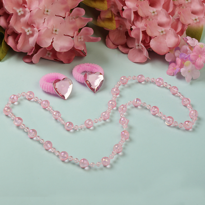 Набор детский "Выбражулька" 3 предмета: 2 резинки, бусы, сердечки, цвет МИКС