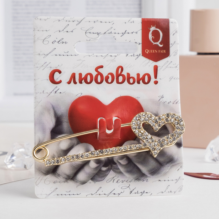 Булавка "Сердце", 7,7 см, цвет белый в золоте