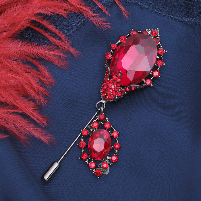 Булавка "Королевская" с подвеской, 8 см, цвет красный в черненом серебре