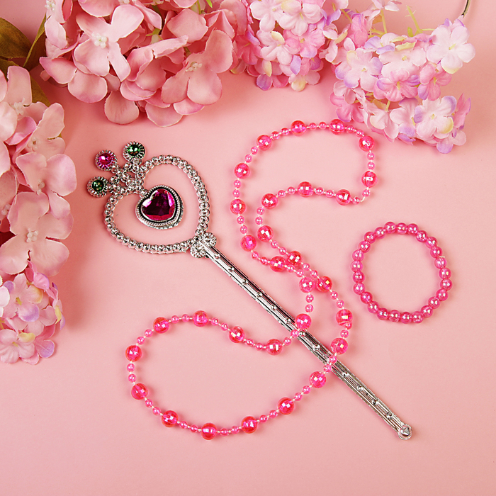 Набор детский "Выбражулька" 3 предмета: бусы, браслет, палочка, бусинки гранёные, цвет и палочка МИКС