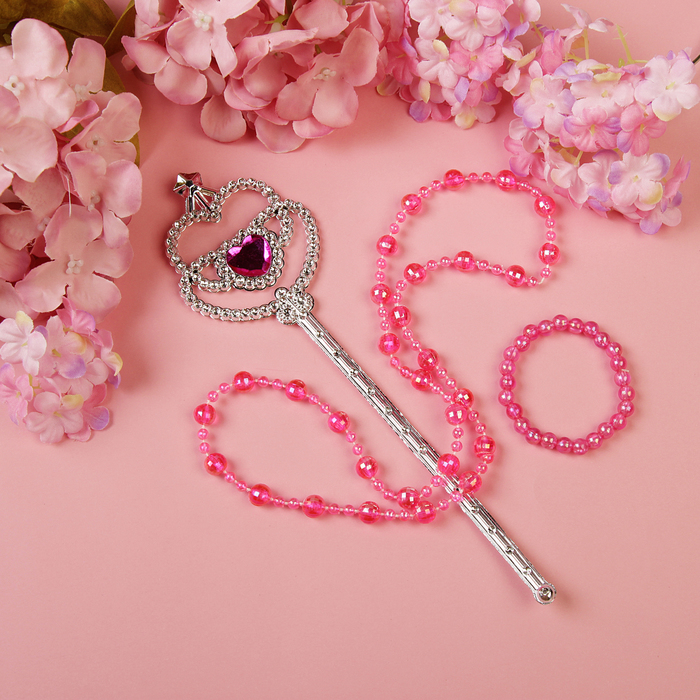 Набор детский "Выбражулька" 3 предмета: бусы, браслет, палочка, бусинки гранёные, цвет и палочка МИКС