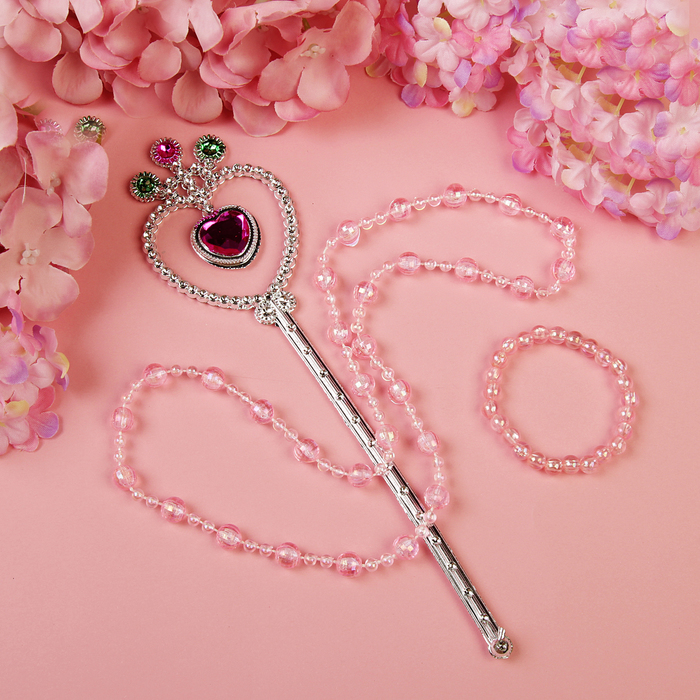 Набор детский "Выбражулька" 3 предмета: бусы, браслет, палочка, бусинки гранёные, цвет и палочка МИКС