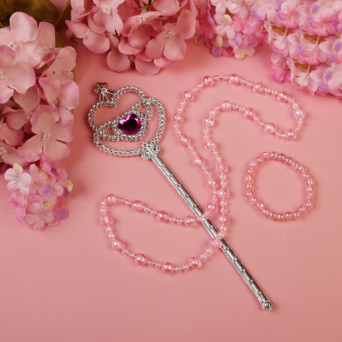 Набор детский "Выбражулька" 3 предмета: бусы, браслет, палочка, бусинки гранёные, цвет и палочка МИКС