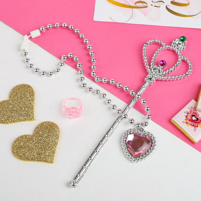 Набор детский "Выбражулька" 3 предмета: кулон, кольцо, палочка, сердце, цвет и палочка МИКС