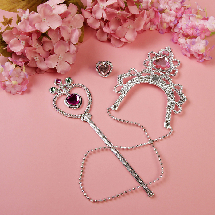 Набор детский "Выбражулька" 3 предмета: колье, кольцо, палочка, сердечки, цвет и палочка МИКС