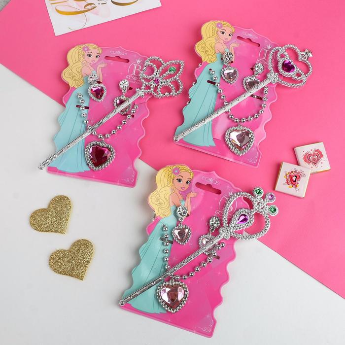 Набор детский "Выбражулька" 3 предмета: клипсы, кулон, палочка, сердечки, цвет и палочка МИКС