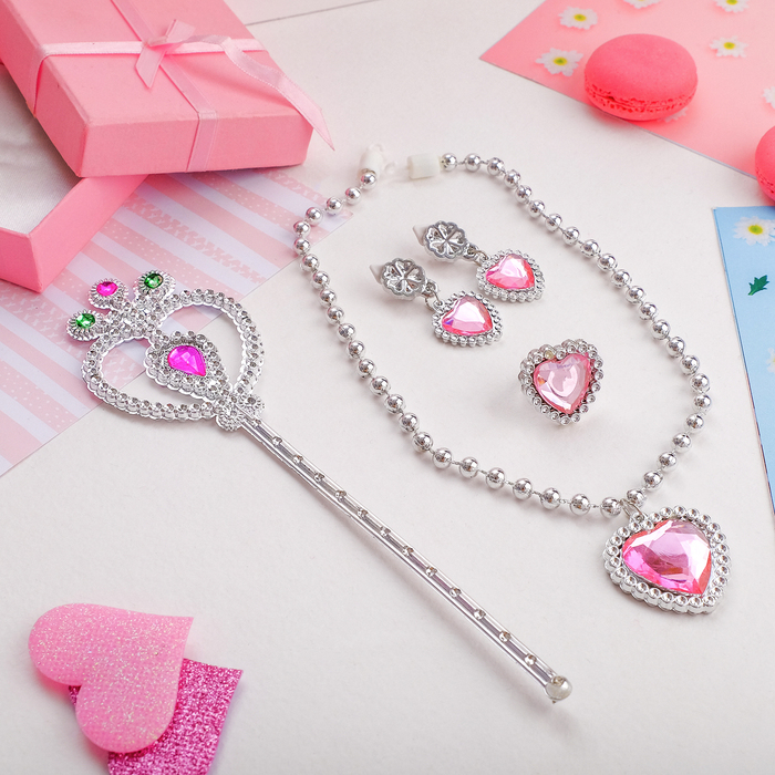 Набор детский "Выбражулька" 4 предмета: клипсы, кулон, кольцо, палочка, сердце, цвет и палочка МИКС