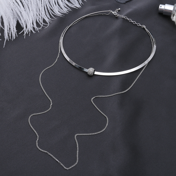 Колье "Ноэль" двойное с бусиной, цвет серебро