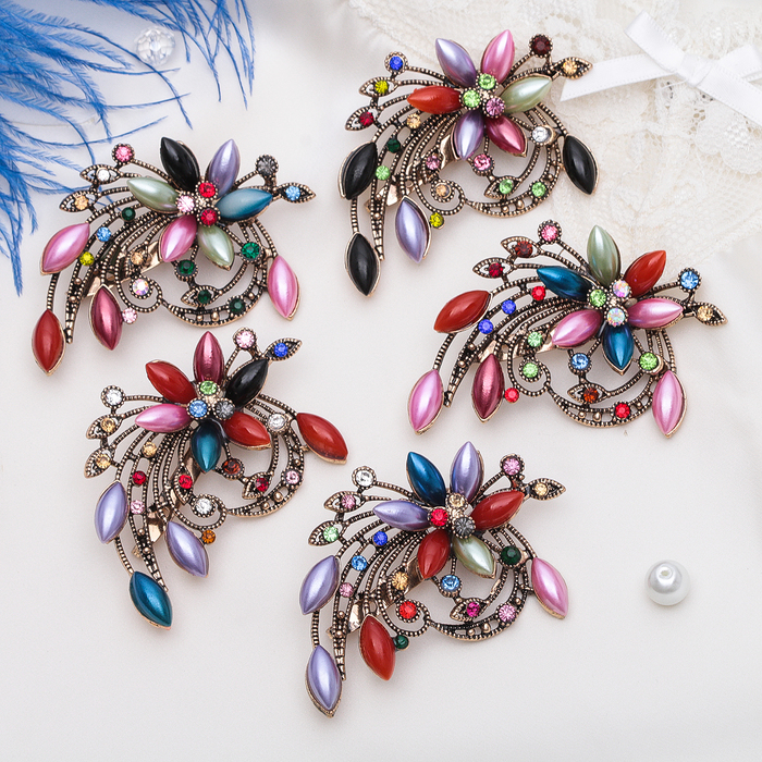 Брошь "Цветок" с завитками, цвет МИКС в черненом золоте