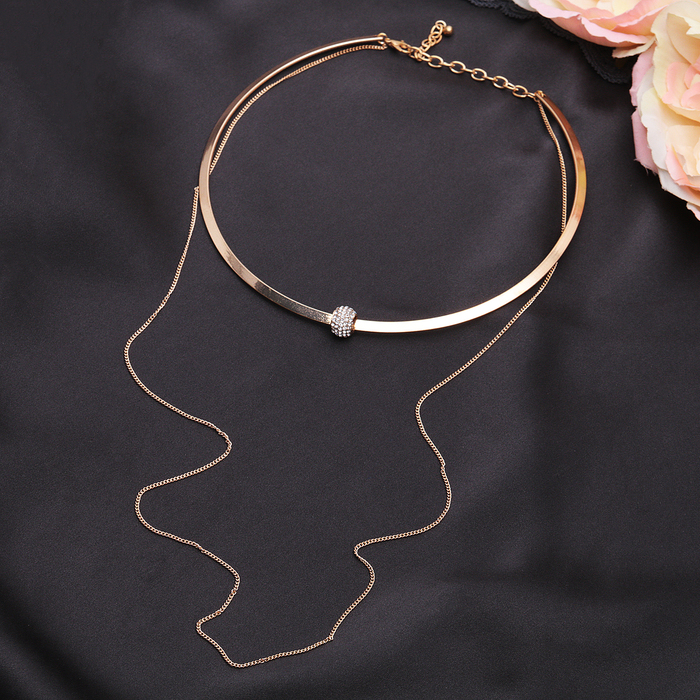 Колье "Ноэль" двойное с бусиной, цвет золото