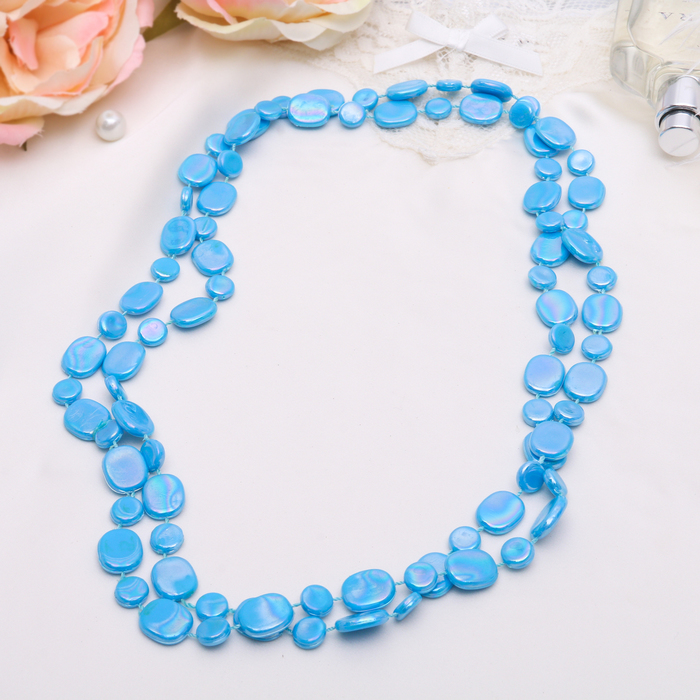 Бусы "Россыпь" плоские овалы, цвет радужно-синий, 120см